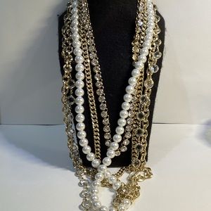 Vintage OPC Multi Strand Necklace Detachable Strands Rhinestone Faux Pearl
